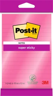 Post-It Super Sticky Bloc de 45 Notas Adhesivas Reposicionables - Forma Rectangular - 101x152mm - Color Rosa
