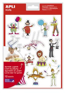 Apli Bolsa de Gomets Tematicos el Circo - 168 Gomets en 12 Hojas - Adhesivo Removible - Ideal para Escuelas - Adhesivo Base Agua - Libre de Disolventes - Divertidas Ilustraciones - Colorido