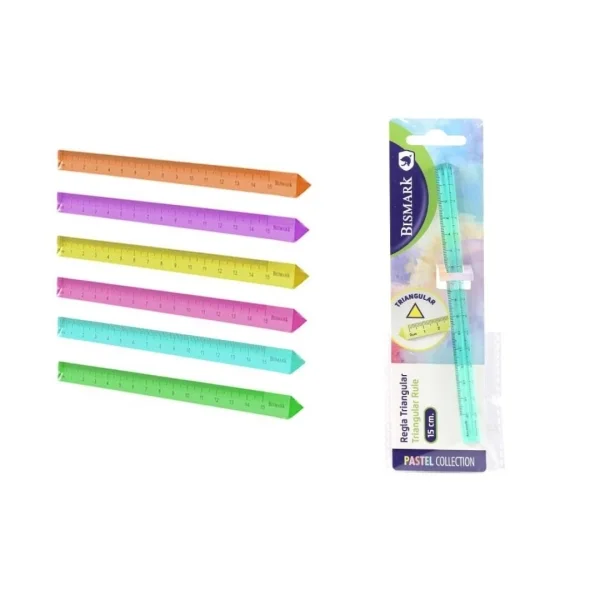Bismark Regla Triangular 15cm - Fabricada en Poliestireno - Ideal para Colegio - Colores Pastel Surtidos