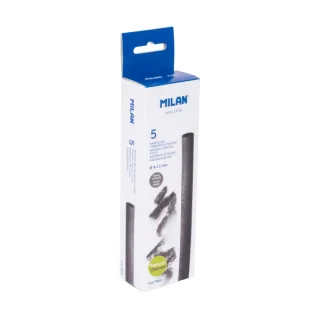 Milan Pack de 5 Barritas de Carboncillo - Natural - Redondo de 9-11mm - Color Negro