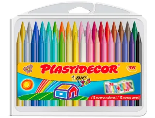 Bic Kids Plastidecor Caja de 36 Lapices de Cera - Extraresistentes - Facil de Sacar Punta - No Mancha