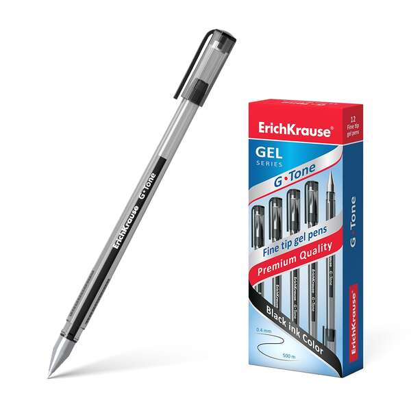 Erichkrause G-Tone Boligrafo de Gel - Cuerpo Translucido con Grip Perfilado Triangular - Punta de 0,5mm - Tinta de Gel de Secado Rapido - Color Negro · Pack de 12 uds.