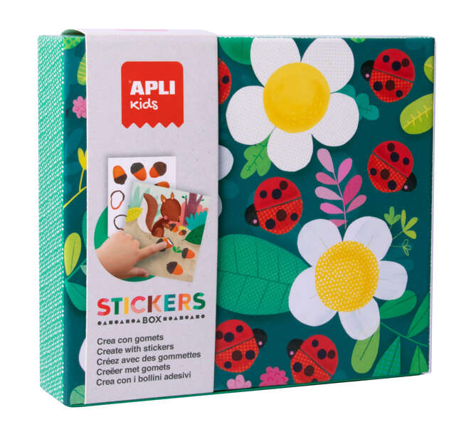 Apli Kids Juegos de Gomets Mariquita - 8 Laminas Ilustradas de 200G - 8 Hojas de Gomets Removibles Geometricos - Alto Valor Didactico - Caja de Carton con Diseño Exclusivo