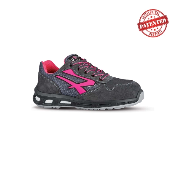 Upower Verok S ESD Calzado de Seguridad Bajos - Talla 35 - Parte Superior de Nailon Ultraflexible y Gamuza Suave, Puntera de Aluminio, Suela Antideslizante, Proteccion S1PS FO SR - Color Gris/Fucsia