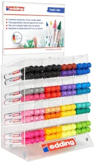 Edding 4500 Expositor con 96 Rotuladores Permanentes para Textil - Punta Redonda - Trazo entre 2 y 3mm - Olor Neutro - Secado Rapido - Colores Surtidos Gama Completa