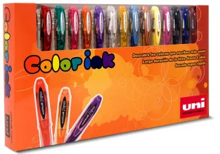 Uni-ball UM-120 Signo Estuche de 15 Rollers de Tinta Gel - Punta de Bola 0.7mm - Tinta Resistente al Agua y Luz - Color Surtido