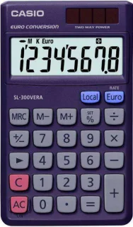 Casio SL-300VERA Calculadora de Bolsillo - Pantalla LC Extragrande de 8 Digitos - Funcion Conversor de Euros - Color Azul Oscuro