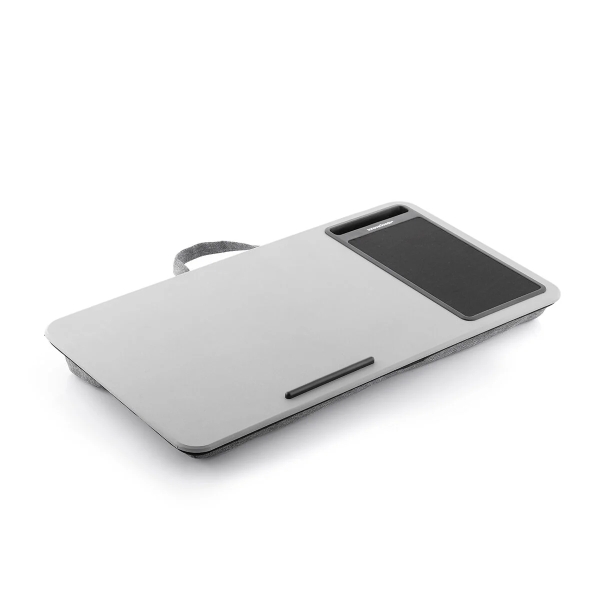 Innovagoods Deskion Soporte para Portatil con Cojin XL - Multifuncion - Antideslizante - Alfombrilla de Raton - Ranura para Smartphone - 57.5x30.5x5.8cm - Color Gris y Negro