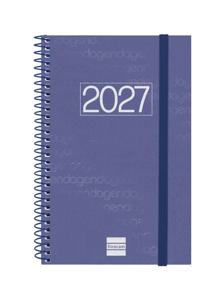 Finocam Espiral Basics Year Agenda - Anual 2027 - Semana Vista Horizontal - Formato E5 - 117x181mm - Espiral - Tapa de Polipropileno - Esquinas Microperforadas - Papel de 80g/m2 - Color Azul