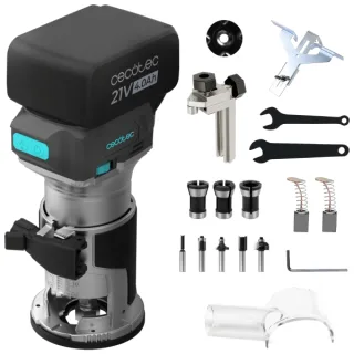 Cecotec MultiShape 2000 Liberty Fresadora de Mano Inalambrica - Bateria 21V 4Ah - Sistema de Extraccion de Polvo - Incluye Accesorios - Cabezales Incluidos - Color Acero
