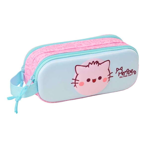 Safta Pembe Portatodo 3D - 2 Compartimentos con Cremallera - Asa Lateral - Capacidad 1L - 21x8x6cm - Color Rosa Pastel