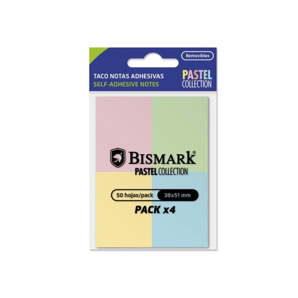 Bismark Pack de 4 Blocs de 50 Notas Adhesivas 38x51mm - 4 Colores Pastel · Pack de 24 uds.