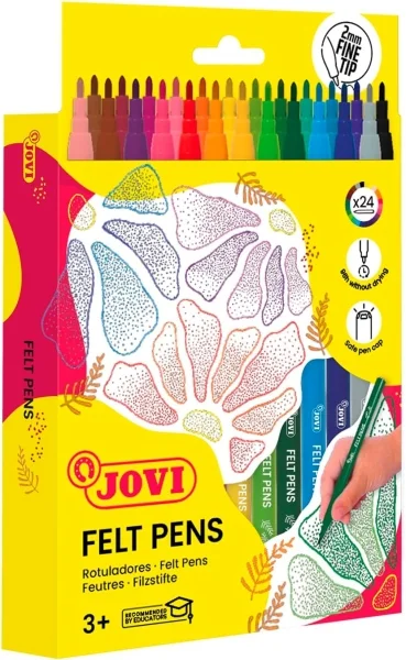 Jovi Pack de 24 Rotuladores - Punta de 2mm - Trazo Fino - Amplia Variedad de Tonos - Tinta de Gran Fijacion - Capuchon de Seguridad Ventilado - Colores Surtidos