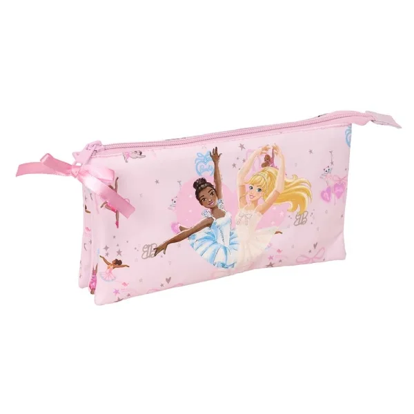 Safta Barbie Ballet Portatodo - 3 Compartimentos con Cremallera - Bolsillo Interior Central - 22x12x3cm - Color Rosa