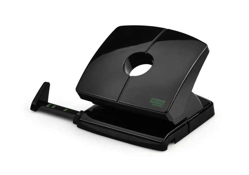 Novus B 220 re+new Perforadora de Papel - Fabricada con Plastico Reciclado - Hasta 20 Hojas - Escala de Tope - Vaciado Facil - Punzones 5.5mm - Color Negro