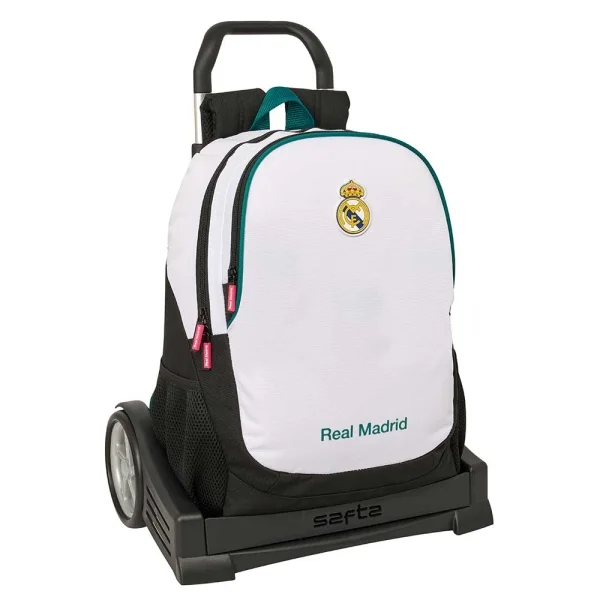 Safta Real Madrid Equipacion 26/27 Mochila con Carro Evolution - Extraible - 23L - Portabotellas - Doble Tirador - Asa de Mano - Espalda Acolchada Antisudor - 32x44x16cm - Color Blanco y Negro