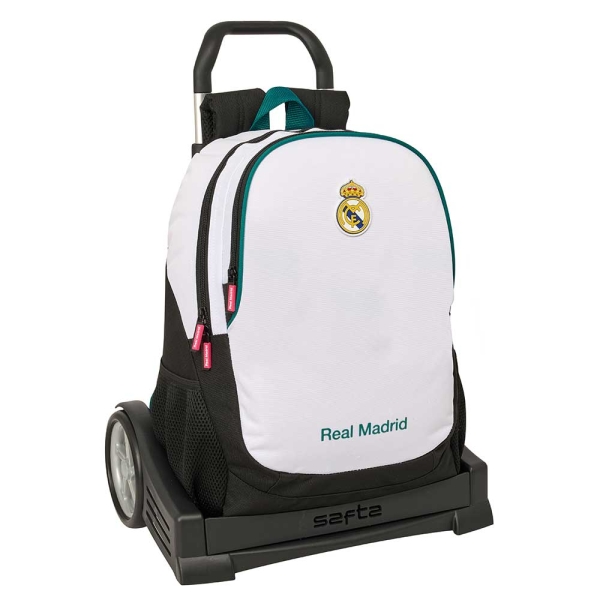 Safta Real Madrid Equipacion 26/27 Mochila con Carro Evolution - Extraible - 23L - Portabotellas - Doble Tirador - Asa de Mano - Espalda Acolchada Antisudor - 32x44x16cm - Color Blanco y Negro