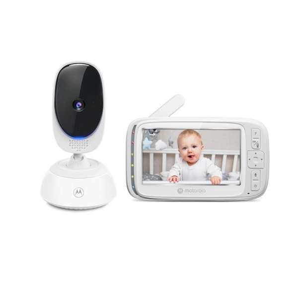 Motorola Nursery VM75 Vigilabebes con Camara - Sonidos de nanas - Comunicacion Bidireccional - Pantalla 5" - Sensor de Temperatura - Color Blanco