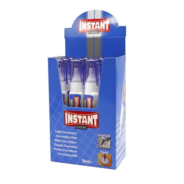 Instant Classic Boligrafo Corrector 9ml - Correccion Precisa, Limpia y Facil - Secado Rapido - Valvula de Control · Pack de 12 uds.