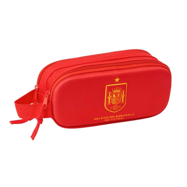 Safta Seleccion Espanola de Futbol Portatodo 3D - 2 Compartimentos con Cremallera - Asa Lateral - Capacidad 1L - 21x8x6cm - Color Rojo