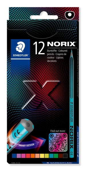 Staedtler Norix 186 Pack de 12 Lapices de Colores HB - Madera Negra - Mina de Grafito - Diseño Inteligente - Para Escribir, Dibujar y hacer Bocetos