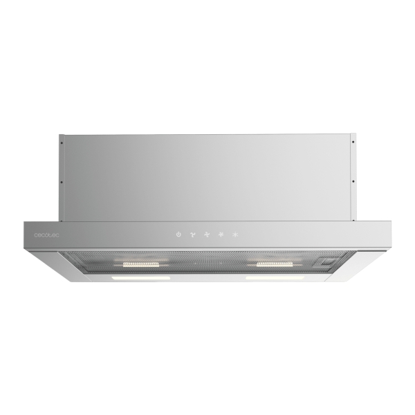 Cecotec Bolero Flux TLT 604000 Inox A+++ Campana Extractora Telescopica de 60cm - Succion 415m3/h - Luz LED - Filtros Aptos para Lavavajillas - Filtros de Carbono Incluidos - Color Acero