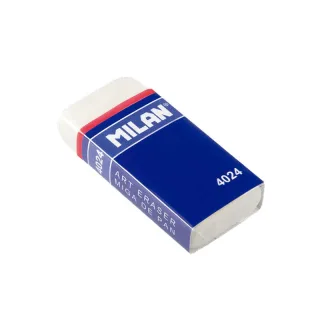 Milan 4024 Goma de Borrar Rectangular - Miga de Pan Flexible - Caucho Sintetico - Faja de Carton Azul - Envuelta Individualmente - Color Blanco · Pack de 10 uds.