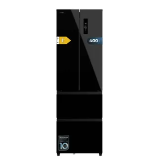 Cecotec Bolero CoolMarket Combi F2D 400 Black Glass E Frigorifico Puerta Francesa de 4 Puertas - 400L - Luz LED - Compresor Inverter - Total Nofrost - Puerta de Cristal - 60x64x191cm - Color