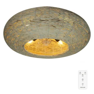 Cecotec EnergySilence LampAero 600 Natural Wicker Ventilador de Techo con 5 Aspas y Luz - 20W - Tulipa de Yute - Lampara con 3 Tonos - Temporizador - 3 Velocidades - Modo Invierno - Color Ma