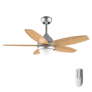 Cecotec EnergySilence Aero 495 Ventilador de Techo con 5 Aspas Reversibles de Madera Clara y Luz LED - 55W - Diametro de 42" - Mando a Distancia - Temporizador - 3 Velocidades - Acero Inoxid