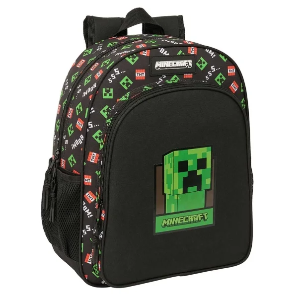 Safta Minecraft Mochila - Adaptable a Carro - Portabotellas - Tirador Doble - Hombreras Acolchadas - Espalda Ergonomica - Bolsillo Frontal - Asa de Mano Superior - 15 L - 320x120x380mm - Color Negro