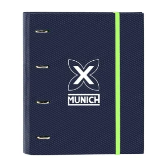 Safta Munich Blue Indigo Carpeta con 4 Anillas 35mm - Tapas Duras Forradas - Recambio 100 Hojas - Cuadriculas 5x5mm - Cierre Elastico - Separadores Internos - 270x35x320mm - Color Azul Marin