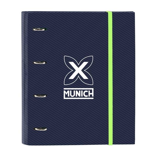Safta Munich Blue Indigo Carpeta con 4 Anillas 35mm - Tapas Duras Forradas - Recambio 100 Hojas - Cuadriculas 5x5mm - Cierre Elastico - Separadores Internos - 270x35x320mm - Color Azul Marino