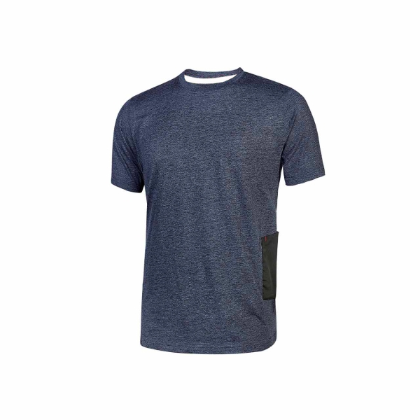 Upower Road Camiseta de Manga Corta en Polycotton Jersey - Talla 2XL - Slim-Fit, Cuello Acanalado Elastico, Bolsillo para Celular, Cinta Reflex, Proteccion DPI1 - Color Azul Marino