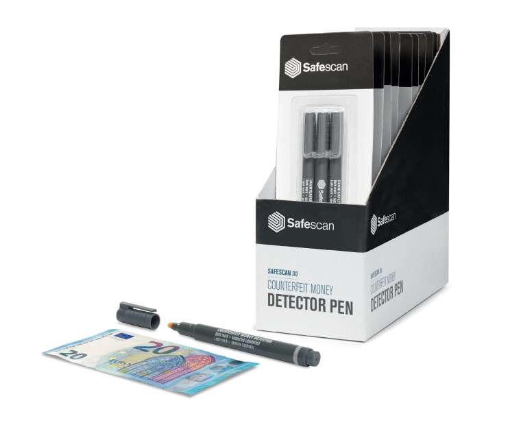 Safescan 30 Blister con 3 Boligrafos Detectores de Billetes Falsos - Verificacion en 2 Segundos - Tinta con Base de Yodo · Pack de 10 uds.