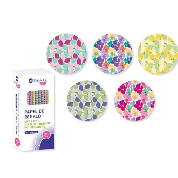 Bismark Tropical Rollo de Papel Regalo - Medidas 70cmx200cm - 5 Diseños Diferentes · Pack de 50 uds.