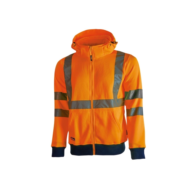 Upower Melody Sudadera Moderna - Talla 2XL - Rayas Reflectantes, Cremallera Central, Cuello Alto, Capuchon Desmontable, Puños Elasticos, Proteccion DPI2, Bolsillos Inferiores - Color Naranja