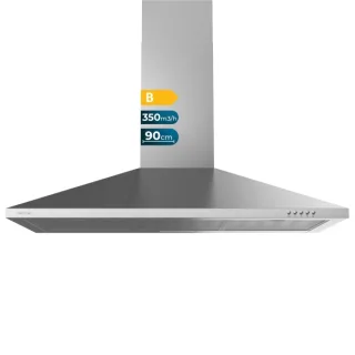 Cecotec Bolero Flux PM 903500 Inox B Campana Extractora de 90cm - 65W - Succion 350m3/h - Luz LED - Incluye Accesorios - Acero Inoxidable - Kit de Montaje - Filtros de Carbono Incluidos - Co