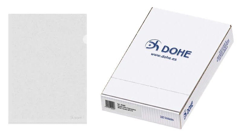 Dohe Caja de 100 Dossiers Uñero Basic 100 Micras - Tamaño A4 - Transparente