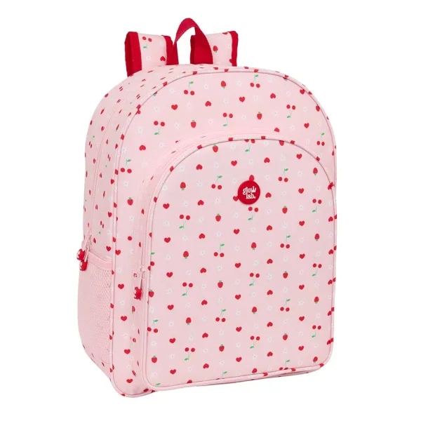 Safta Glowlab Frutitas Mochila Adaptable a Carro - Portabotellas - Doble Tirador - Hombreras Acolchadas - Bolsillo Frontal - Asa Superior - 19L - 330x140x420mm - Color Rosa