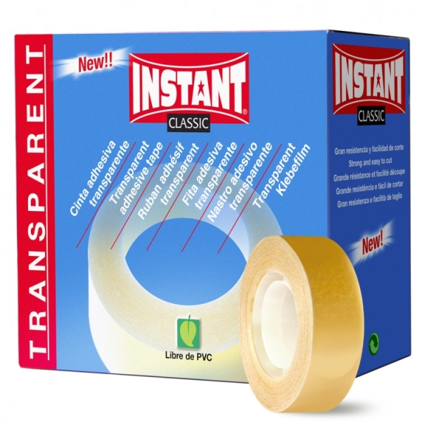 Instant Classic Cinta Adhesiva Transparente 19mm x 33m - Libre de PVC - Transparente · Pack de 16 uds.
