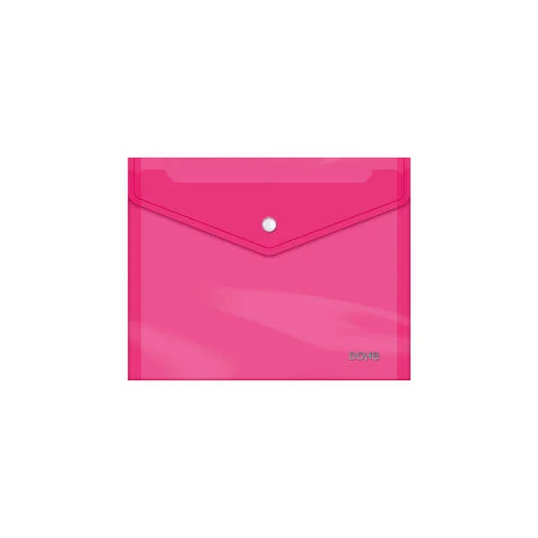Dohe Sobre Portadocumentos A5 - Cierre de Broche - Polipropileno Cristal Transparente 150 Micras - Color Rosa
