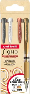 Uni-ball Signo Broad UM-153 Pack con 4 Boligrafos de Tinta Gel - Punta de Bola 1mm - Trazo Estilografico - Sujecion de Caucho - Colores surtidos