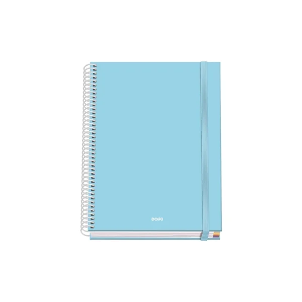 Dohe Serenity Cuaderno Espiral A5 100 Hojas Cuadricula 5mm - Tapa Dura Impresa a todo Color y Plastificada en Brillo - Bandas de Color - Cierre de Goma - Color Azul