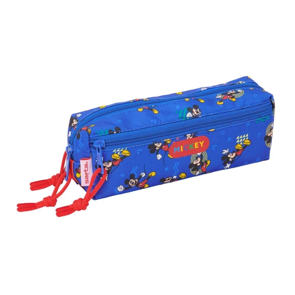 Safta Mickey Mouse Today Portatodo - 3 Compartimentos con Cremalleras - Goma Elastica - 0.98L - 220x60x85mm - Color Azul