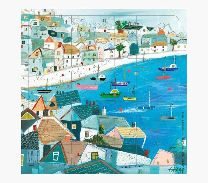 Pictura Tarjeta Puzzle Vista del Puerto de 49 Piezas + Tarjeta Plegada - Troquelado - 15.5x15.5cm - Incluye Sobre Blanco y Envoltorio de Celofan - Papel con Certificacion FSC