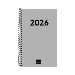 Finocam Espiral Recambio Anual 2026 para Agendas Duo - Anual 2026 - Formato E5 - 125x14x181mm - Semana Vista Horizontal - Color Gris