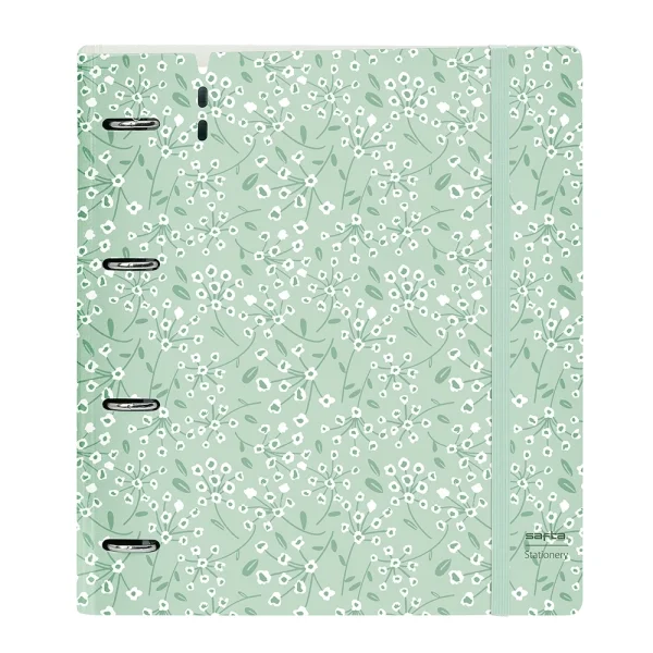 Safta Carpeta con 4 Anillas 35mm - Tapas de PP Foam - Recambio 100 Hojas - Cierre Elastico - Ranura para Boligrafo - Solapa Interior - 270x40x320mm - Color Menta