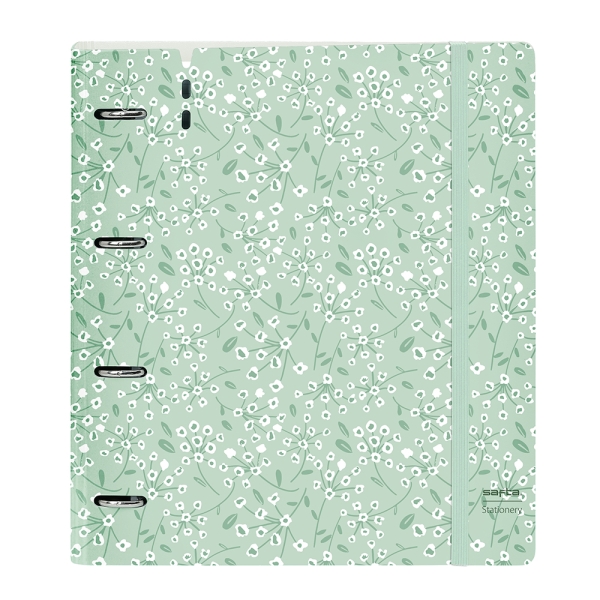 Safta Carpeta con 4 Anillas 35mm - Tapas de PP Foam - Recambio 100 Hojas - Cierre Elastico - Ranura para Boligrafo - Solapa Interior - 270x40x320mm - Color Menta