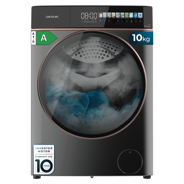 Cecotec Bolero DressCode 10900 Inverter FullColor Steel A Lavadora de Carga Frontal - Capacidad 10kg - Velocidad 1400rpm - Pantalla 10.3" - Puerta XXL - Motor Inverter - 11 Programas - Color